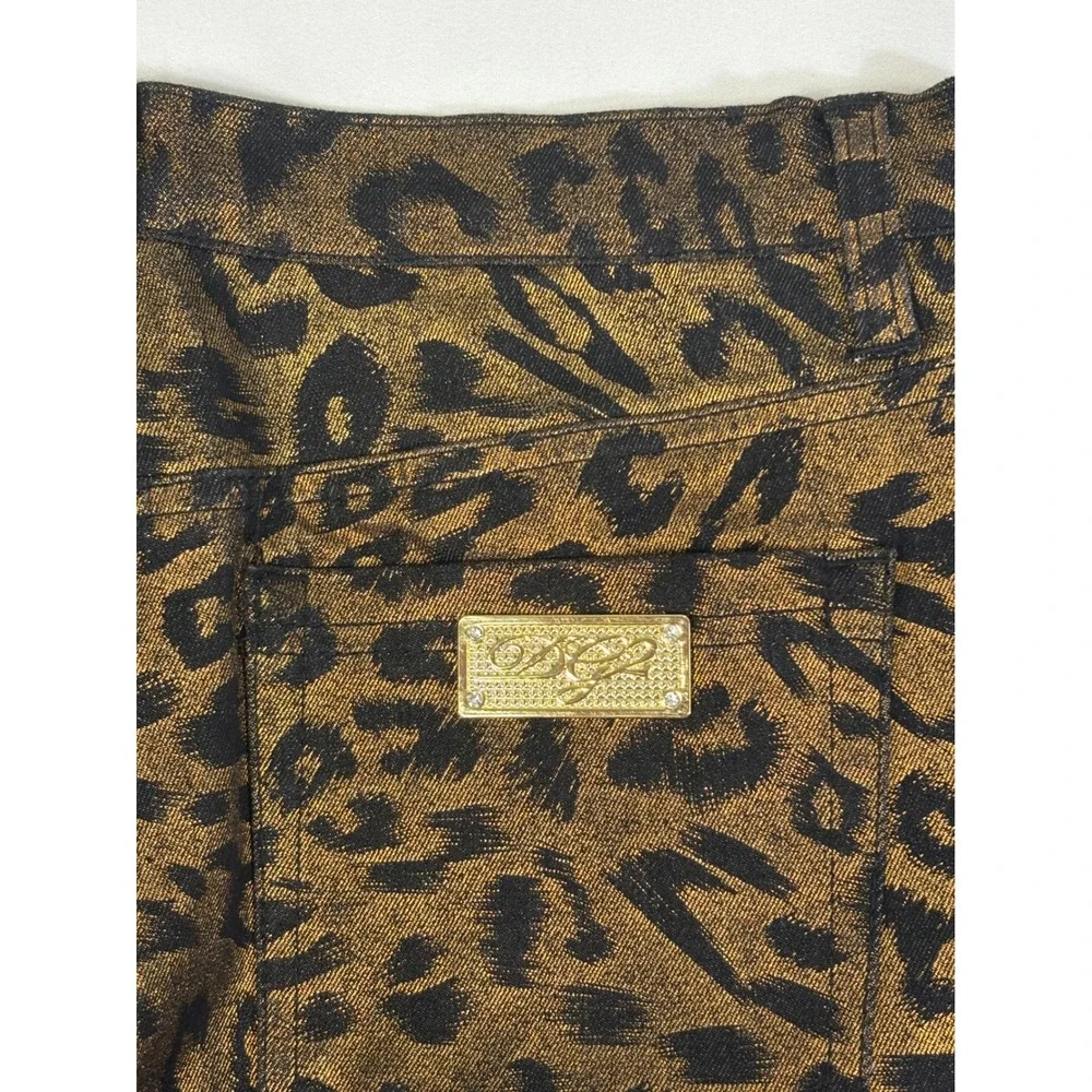 NEW Y2K Vintage Metallic Gold Cheetah Mid Rise Bootcut Jeans Size 10P Statement